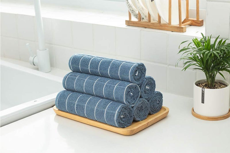 HYER KITCHEN Microfiber Dish Towels - Soft, Super Absorbent and Lint Free Kitchen Towels - 8 Pack (Lattice Designed Blue Colors) - 26 x 18 Inch - Image 5